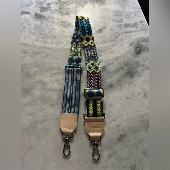 Consuela Blueberry wide woven shoulder strap trimmed in natural leather. - Picture 2 of 6